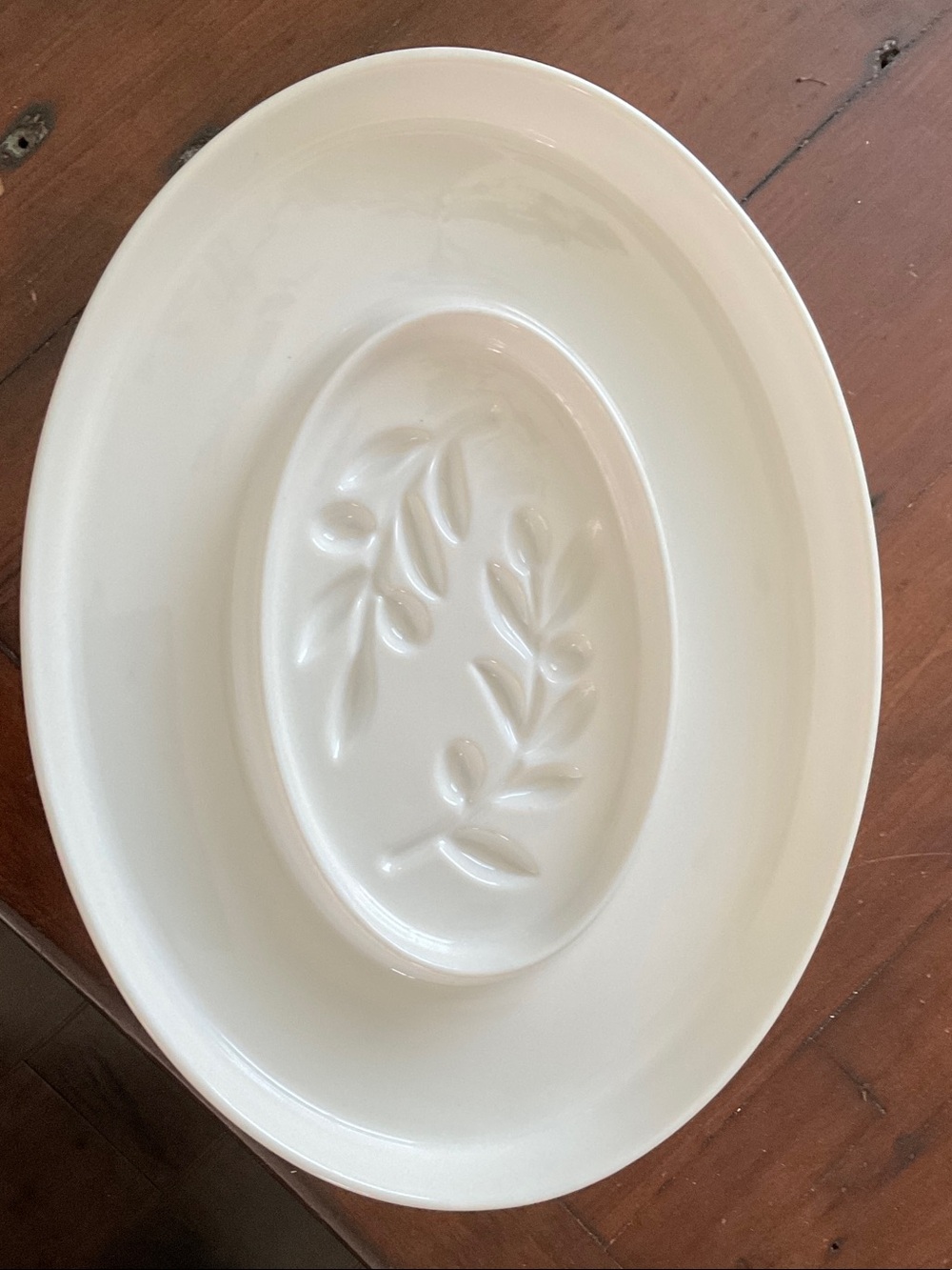 Classic Cream Ceramic Serving Platter with Olive Motif
